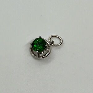 Vtg 925 Sterling Silver Dark Green Cz Round Mini Pendant May Birthstone